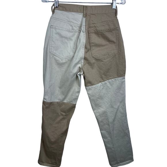 PacSun Tan Brown and Cream Beige Color Block Dad Jeans with Button Fly Size 27 - Picture 2 of 5